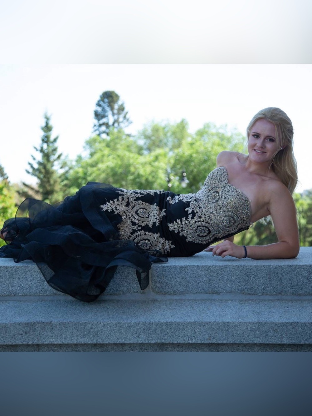 Black and Gold Strapless Beaded Mermaid Grad Dress - Size 2 - Picture 4 of 17